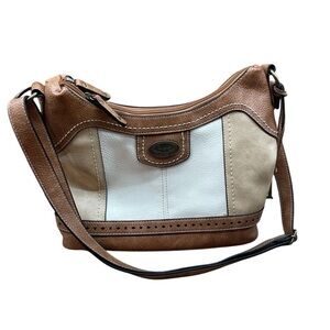 B.O.C Zipper Bag Crossbody Shoulder Purse Adjustable Strap Pocket Brown Cream